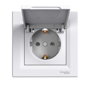 Asfora - single socket outlet with side earth - 16A lid white