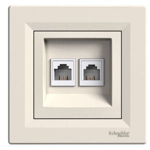 Asfora, double telephone socket, RJ11, cream