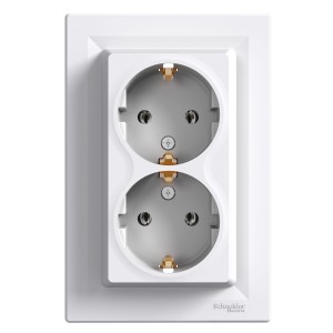 Asfora - double socket-outlet with side earth - 16A white