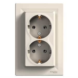 Asfora - double socket-outlet with side earth - 16A cream