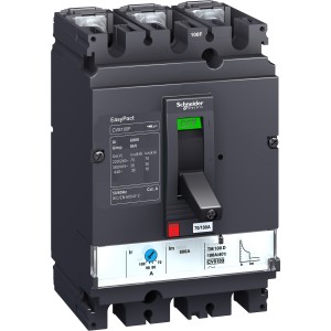 circuit breaker EasyPact CVS100F, 36 kA at 415 VAC, 25 A rating thermal magnetic TM-D trip unit, 3P 3d
