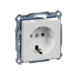 SCHUKO socket-outlet, screwless terminals, active white, glossy, System M