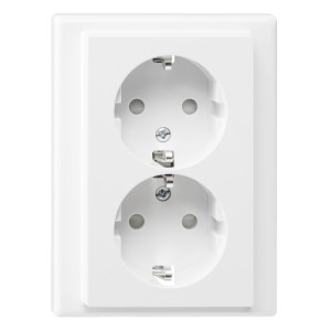 SCHUKO double socket-outlet, shuttered, screwless term., polar white, M-Smart