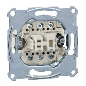 Double push-button insrt two-way 1 pole, flush-mntd, 10 A, AC 250 V, screw term.