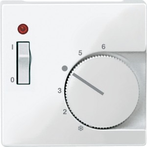 Central plate f. room temp. ctrl insert w. switch, polar white, glossy, System M