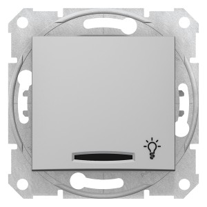 Sedna - 1pole pushb - 10A locator light, light symbol, without frame aluminium
