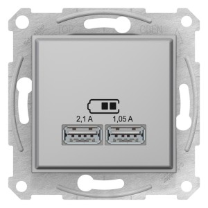 Sedna - double USB charger 2.1 A - aluminium