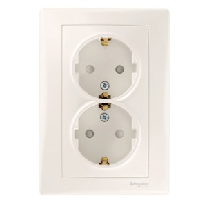 Sedna - double socket-outlet with side earth - 16A shutters, cream