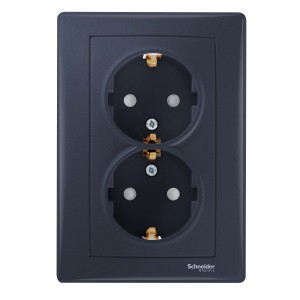 Sedna - double socket-outlet with side earth - 16A shutters, graphite