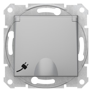 Sedna - single socket outlet, side earth - 16A shutters, lid, wo frame aluminium