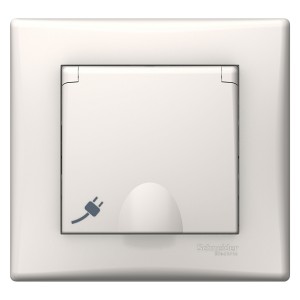 Sedna - single socket outlet, side earth - 16A shutters, lid, cream