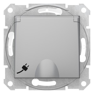 Sedna - single socket outlet, side earth - 16A IP44 shutter, lid, wo frame alum