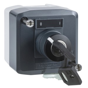 Control station, plastic, dark grey lid, 1 selector key switch Ø22, 1 NO