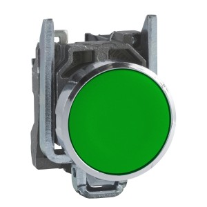 Push button, metal, flush, green, Ø22, spring return, unmarked, 1 NO