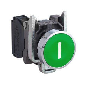 Push button, metal, flush, green, Ø22, spring return, marked I, 1NO