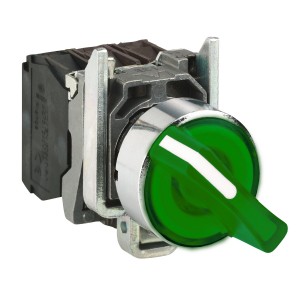 Illuminated selector switch, metal, green, Ø22, 3 positions, stay put, 230...240 V AC, 1 NO + 1 NC