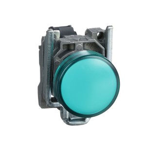 Pilot light, metal, green, Ø22, plain lens with integral LED, 110…120 VAC