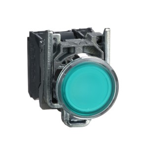 Illuminated push button, metal, flush, green, Ø22, spring return, 110...120 V AC, 1 NO + 1 NC