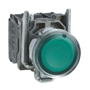 Illuminated push button, metal, flush, green, Ø22, spring return, 230...240 V AC, 1 NO + 1 NC