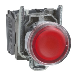 Illuminated push button, metal, flush, red, Ø22, spring return, 110...120 V AC, 1 NO + 1 NC