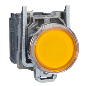 Illuminated push button, metal, flush, orange, Ø22, spring return, 110...120 V AC, 1 NO + 1 NC