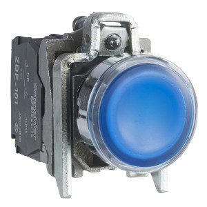 Illuminated push button, metal, flush, blue, Ø22, spring return, 110...120 V AC, 1 NO + 1 NC