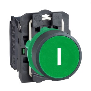 Push button, plastic, flush, green, Ø22, spring return, marked I, 1 NO
