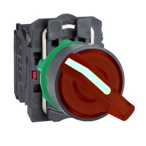 Illuminated selector switch, plastic, red, Ø22, 2 positions, stay put, 24 V AC/DC, 1 NO + 1 NC