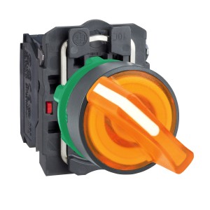 Illuminated selector switch, plastic, orange, Ø22, 2 positions, stay put, 24 V AC/DC, 1 NO + 1 NC