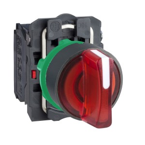 Illuminated selector switch, plastic, green, Ø22, 3 positions, stay put, 110...120 V AC, 1 NO + 1 NC