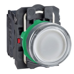 Illuminated push button, plastic, flush, white, Ø22, spring return, 24 V AC/DC, 1 NO + 1 NC