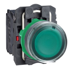 Illuminated push button, plastic, flush, green, Ø22, spring return, 24 V AC/DC, 1 NO + 1 NC