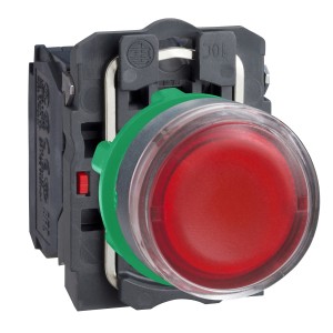 Illuminated push button, plastic, flush, red, Ø22, spring return, 24 V AC/DC, 1 NO + 1 NC