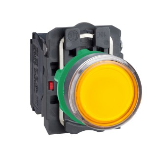 Illuminated push button, plastic, flush, orange, Ø22, spring return, 24 V AC/DC, 1 NO + 1 NC