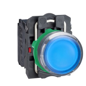 Illuminated push button, plastic, flush, blue, Ø22, spring return, 24 V AC/DC, 1 NO + 1 NC