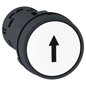 Monolithic push button, plastic, white, Ø22, spring return, marked UP ARROW, 1 NO