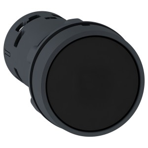 Monolithic push button, plastic, black, Ø22, spring return, unmarked, 1 NO