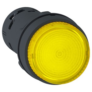 Monolithic illuminated push button, plastic, yellow, Ø22, integral LED, spring return, 24 V AC/DC, 1 NO