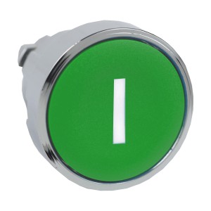 Push button head, metal, flush, green, Ø22, spring return, marked I