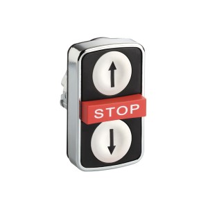 Triple-headed push button head, metal, Ø22, 1 white flush UP ARROW + 1 red projecting STOP + 1 black flush DOWN ARROW