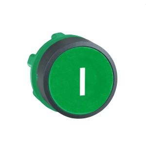 Push button head, plastic, flush, green, Ø22, spring return, marked I