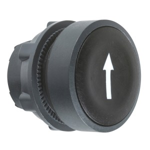 Push button head, plastic, flush, black, Ø22, spring return, marked DOWN ARROW