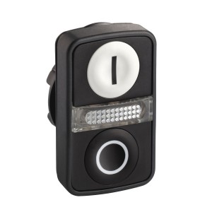 Illuminated double-headed push button head, plastic, Ø22, 1 white flush marked I + 1 pilot light + 1 black flush marked O