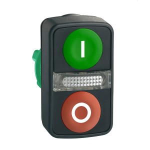 green flush/red flush illuminated double-headed pushbutton Ø22 with marking
